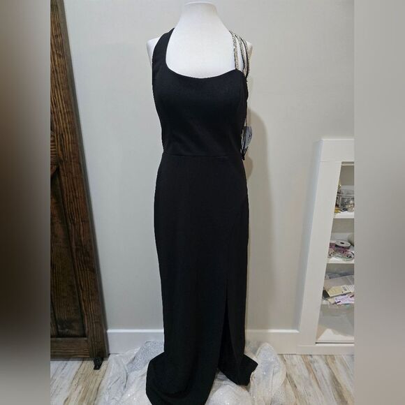 XSCAPE Rhinestone-Strap Cutout-Back Gown NWT Size 12 Black - Picture 4 of 7